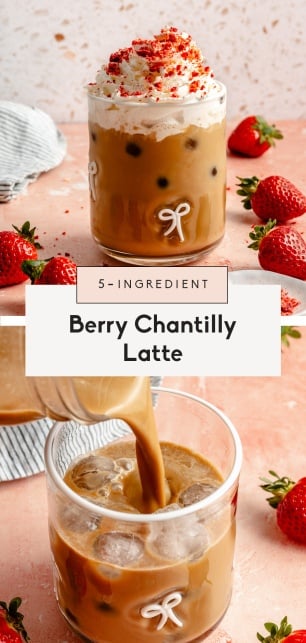 collage of a berry chantilly latte