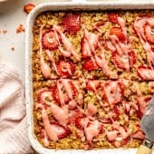 strawberry baked oatmeal in a pan
