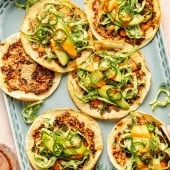 smashed buffalo chicken tacos on a platter