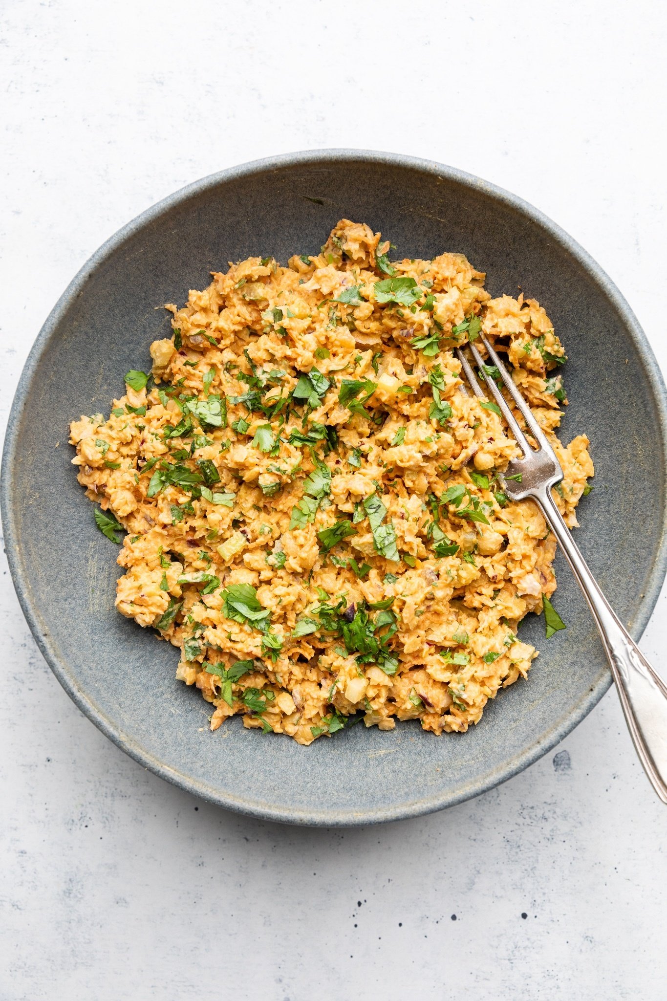 buffalo chickpea salad in a bowl to make wraps