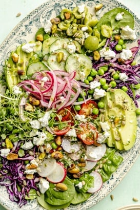 spring green salad on a platter