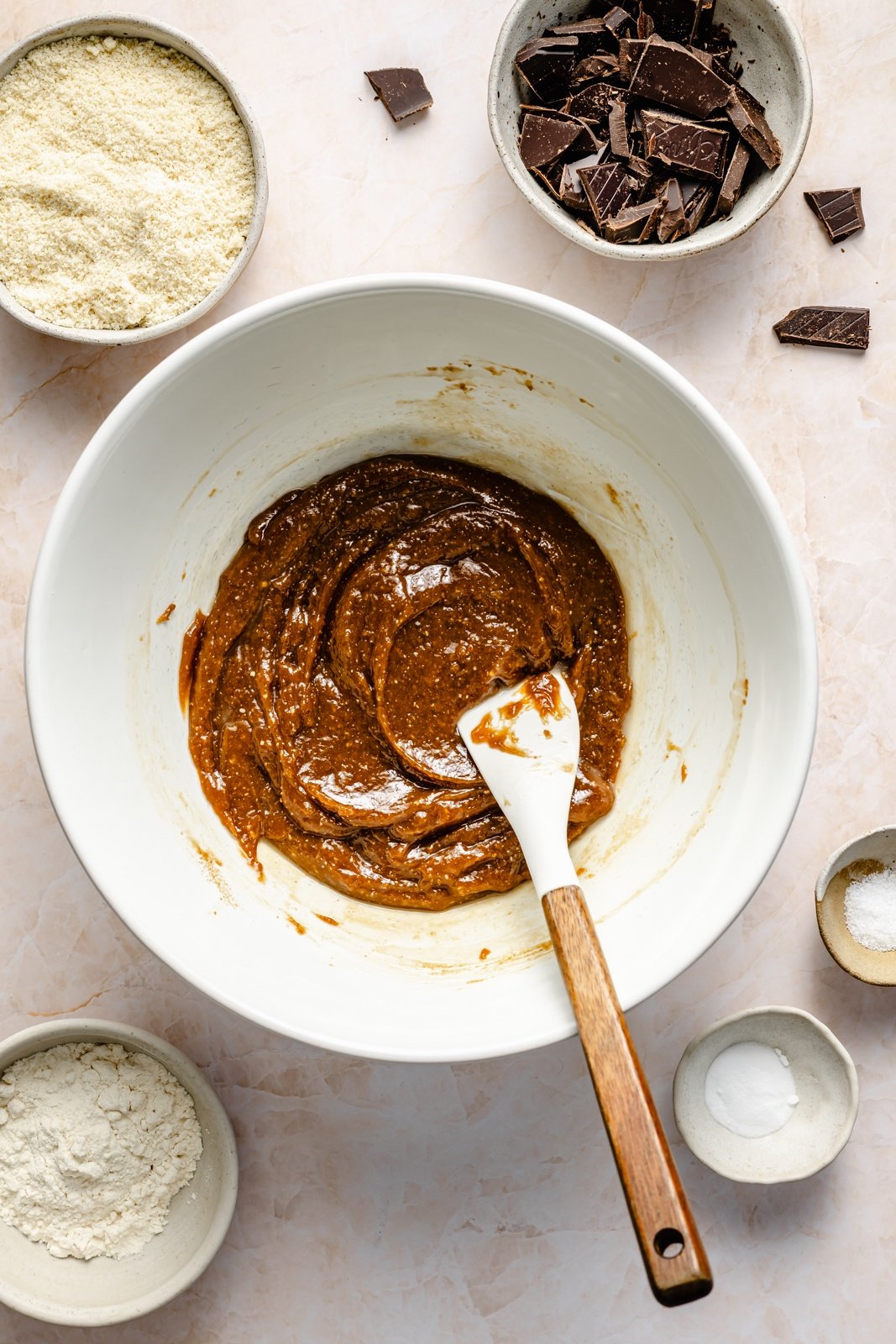 mixing dough for grain free peanut butter cookies