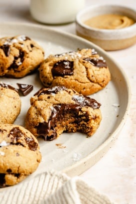 healthy peanut butter cookies with chocolate chunks on a plate