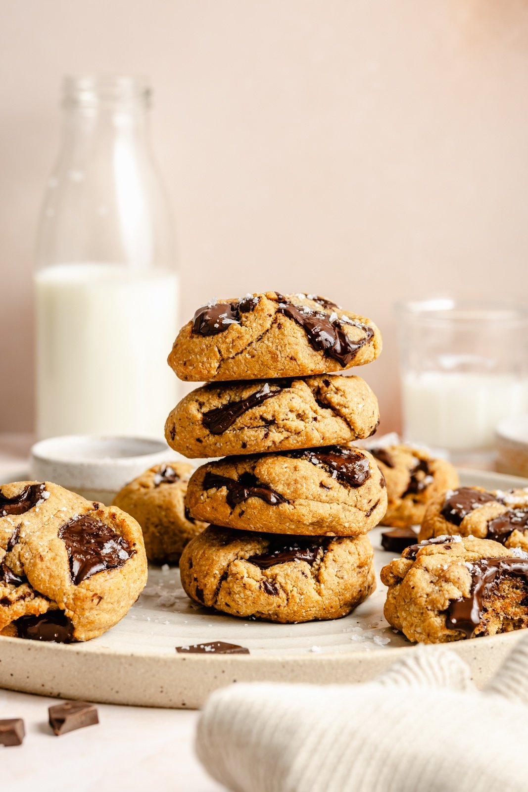 grain free peanut butter cookies in a stack on a plate