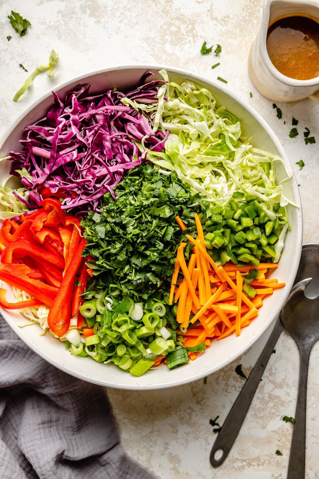 vegetables in a bowl to make a grilled sesame chicken salad