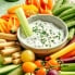 healthy ranch dressing on a platter of veggies