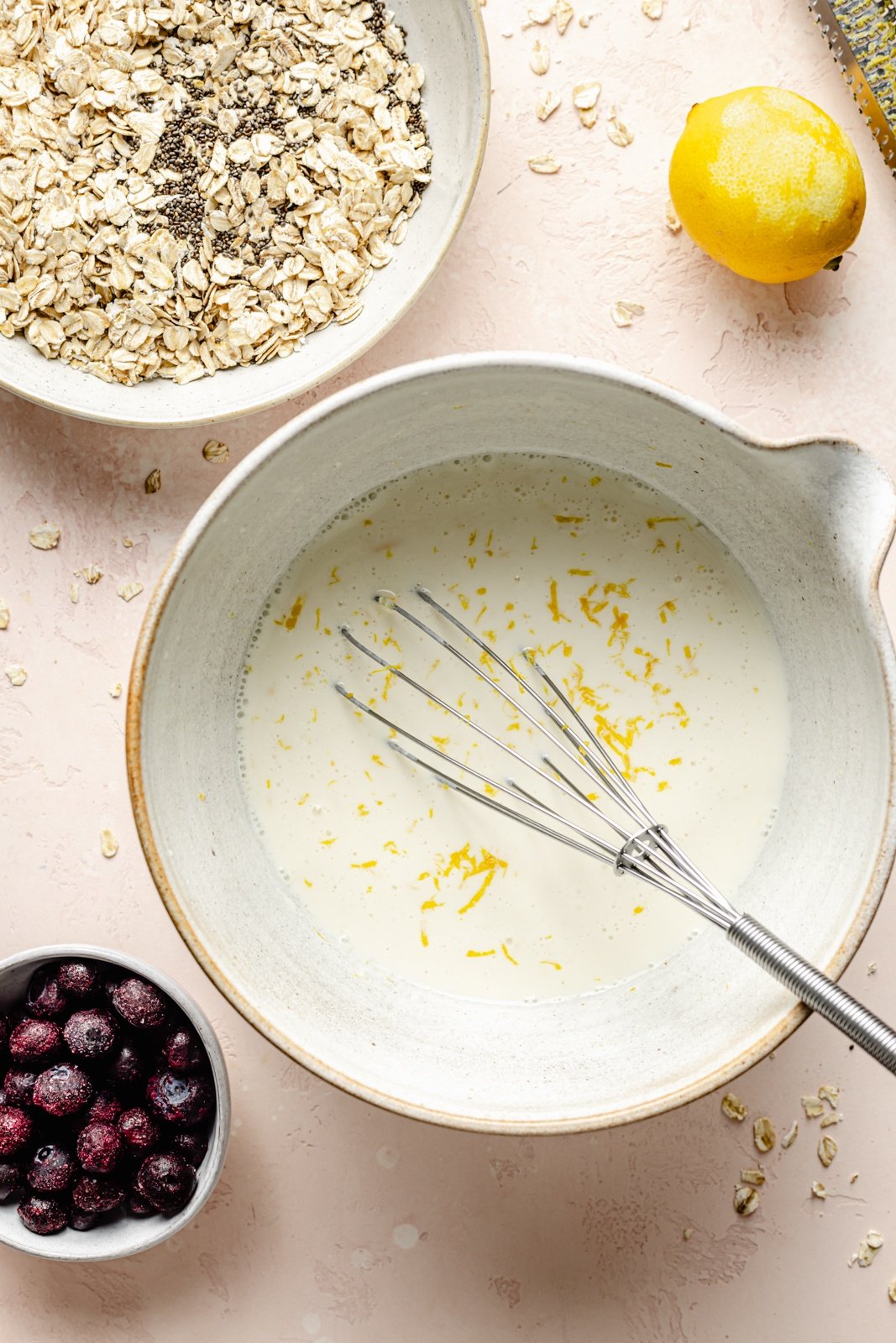 whisking wet ingredients for blueberry lemon overnight oats
