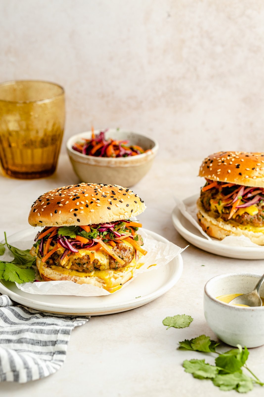 healthy curry turkey burgers on two plates