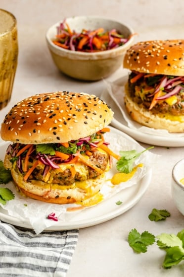 curry turkey burgers on plates