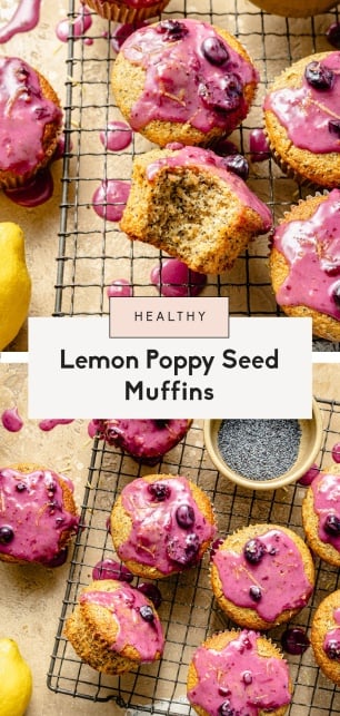 collage of healthy lemon poppy seed muffins
