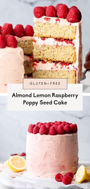 collage of a lemon raspberry cake