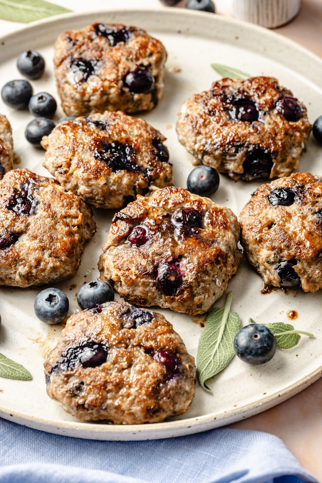 blueberry turkey breakfast sausage patties on a plate