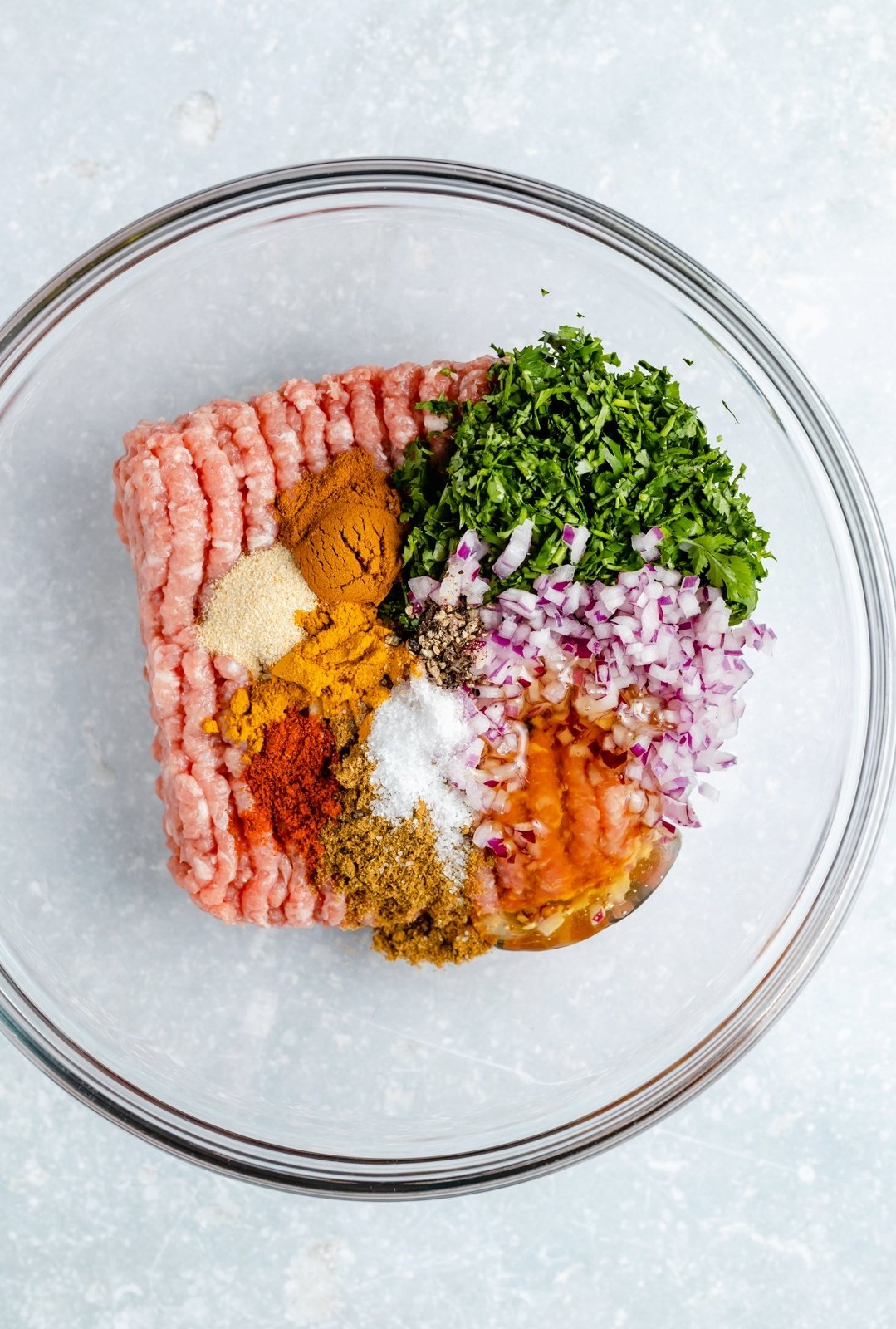 mixture for moroccan-spiced turkey burgers in a bowl