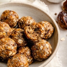 peanut butter cookie energy bites in a bowl