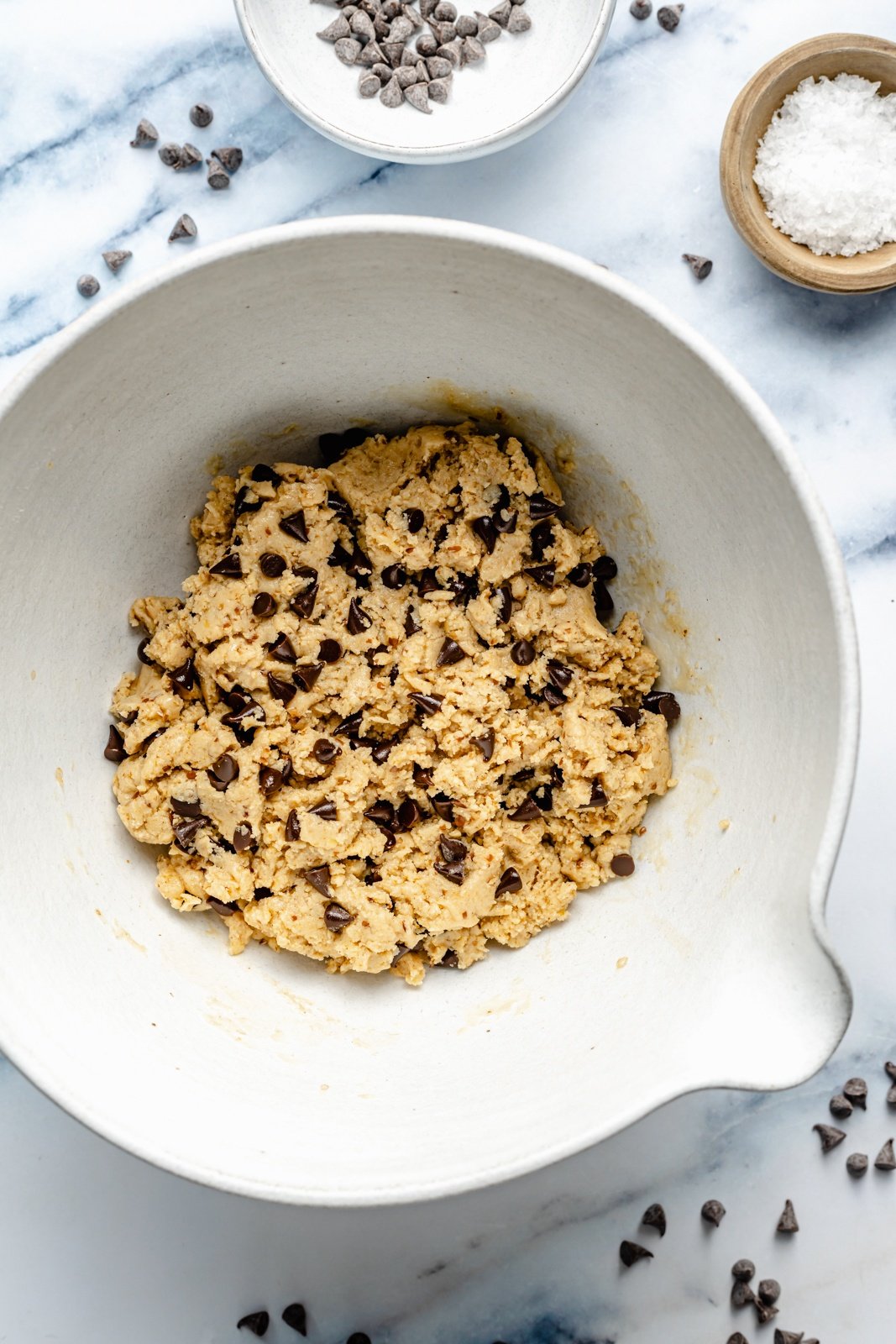 ingredients for cookie dough protein bites mixed in a bowl