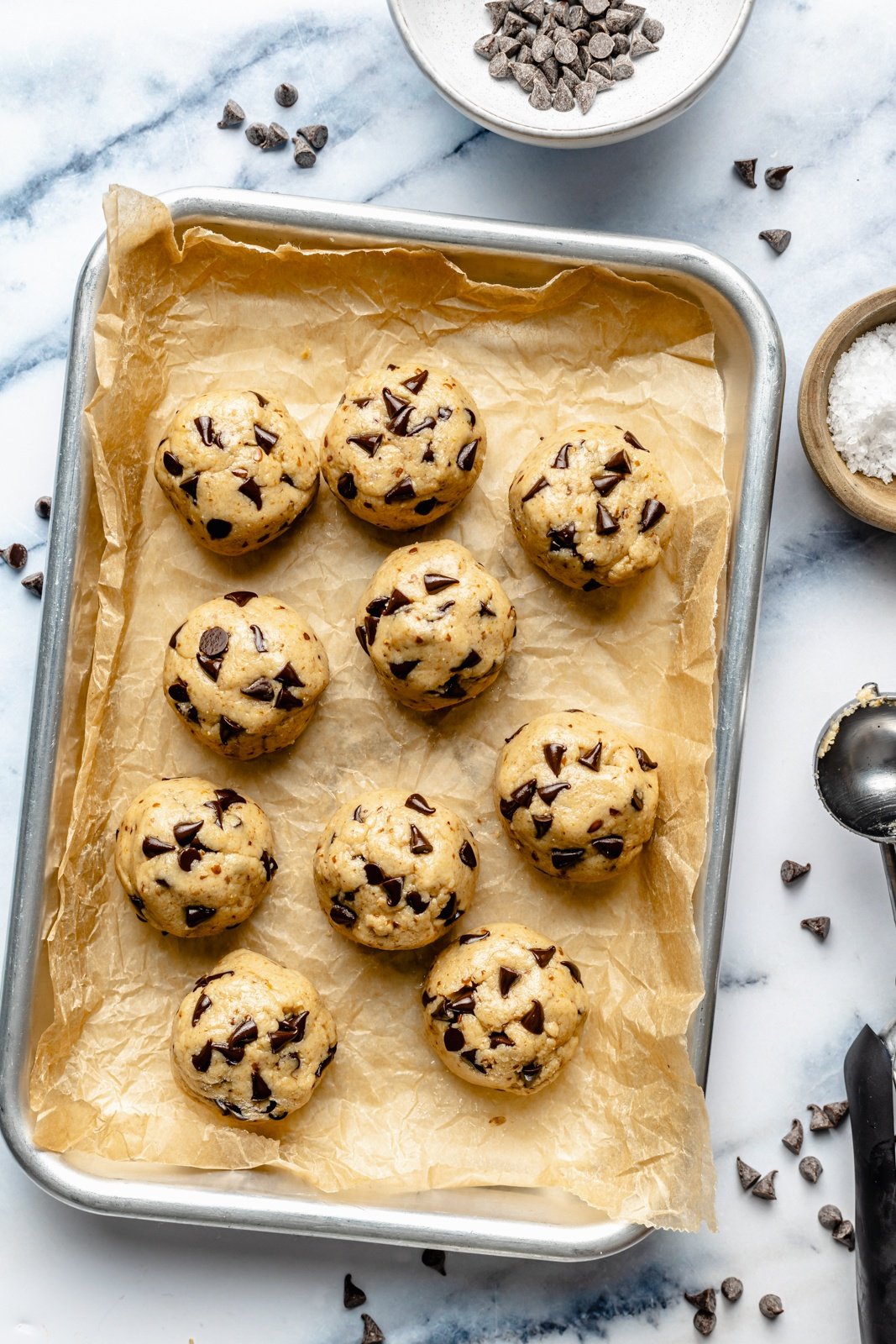 healthy cookie dough energy bites on parchment paper