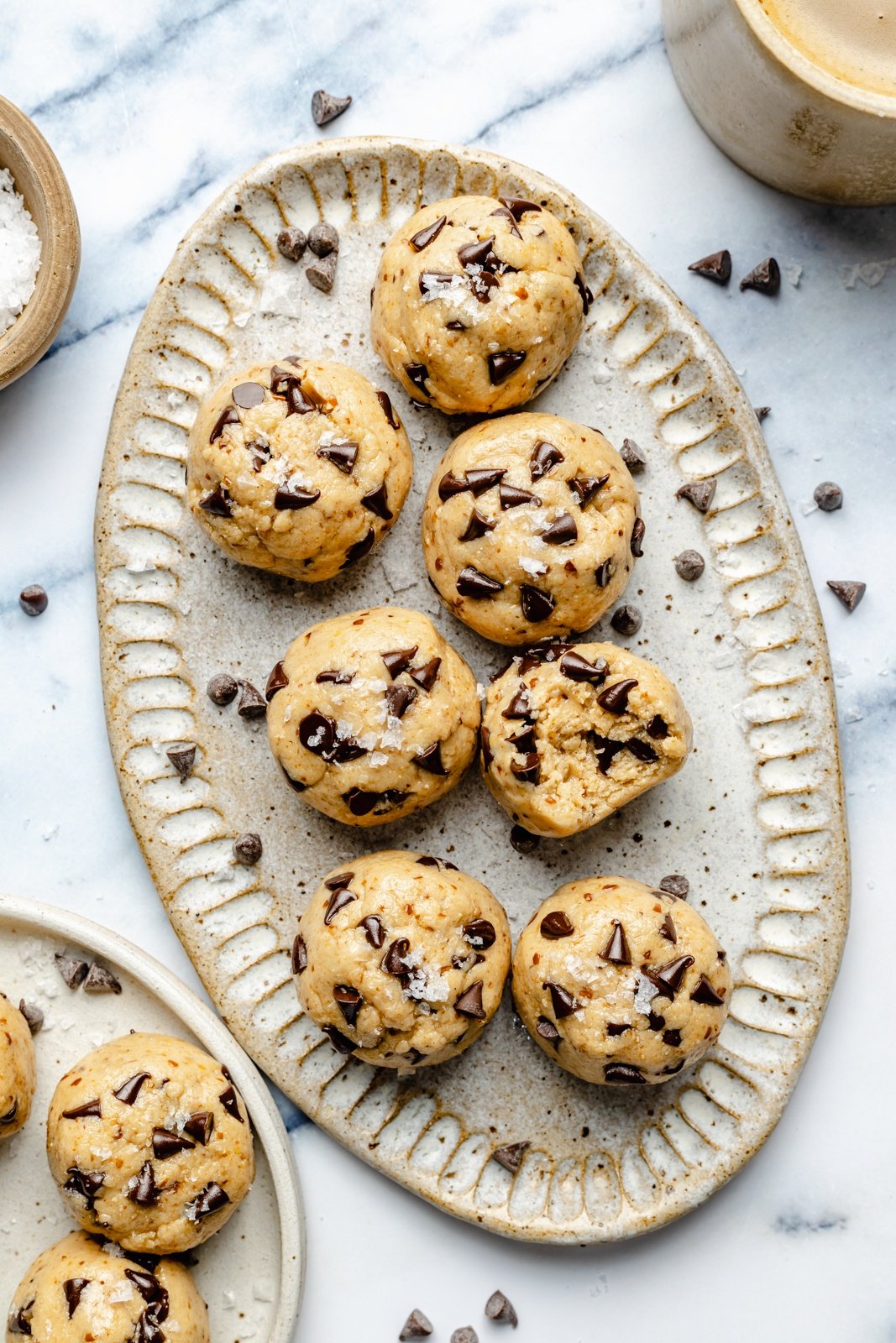 cookie dough protein bites on a platter