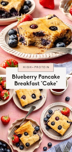 collage of a protein breakfast cake