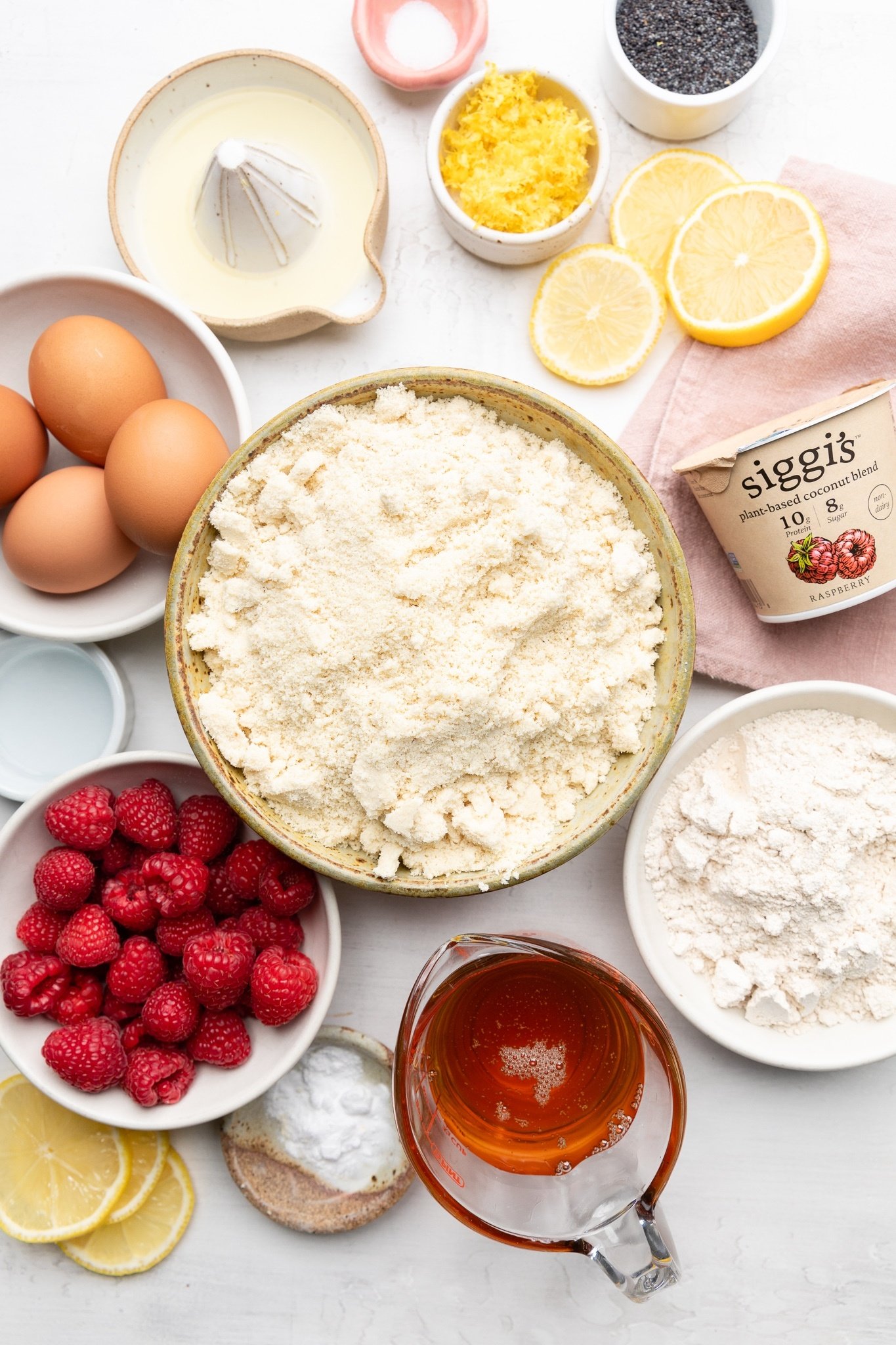 ingredients for a lemon poppy seed cake laid out