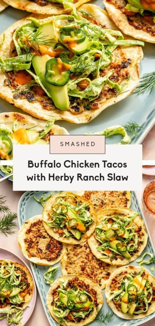 collage of smashed chicken tacos