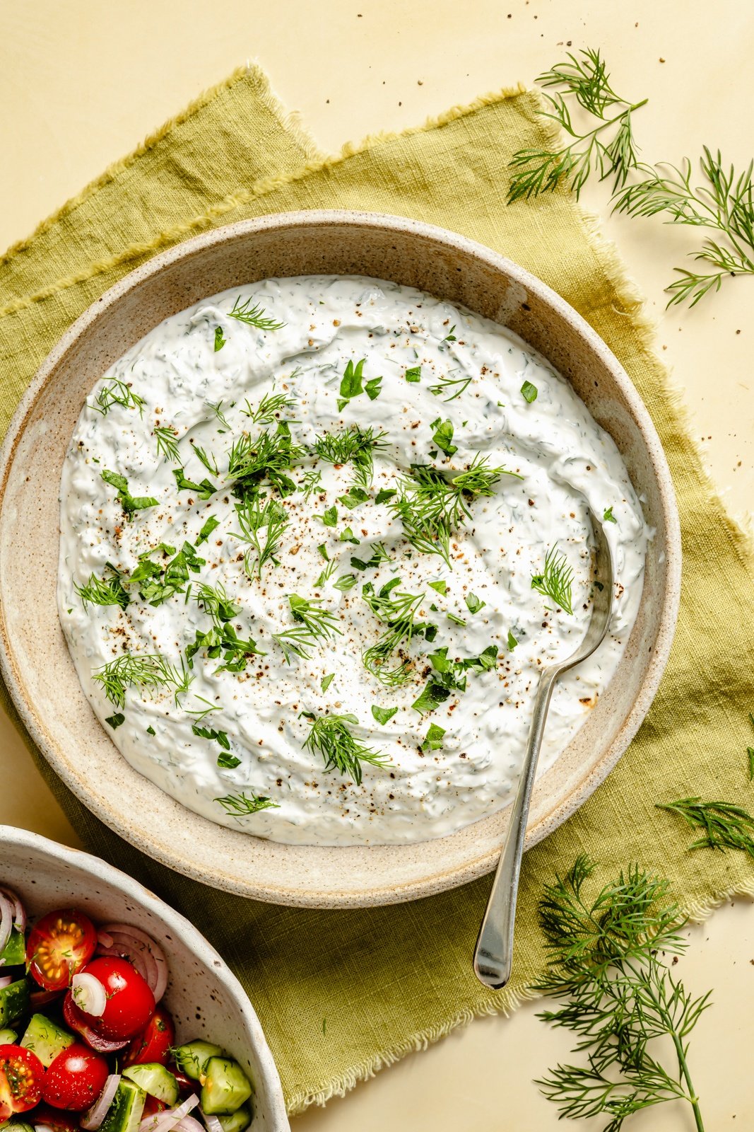 garlic herb yogurt in a bowl