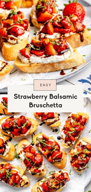 collage of a strawberry bruschetta recipe