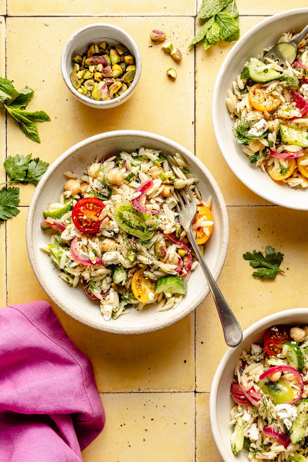 the viral Jennifer Aniston salad with pasta in a bowl